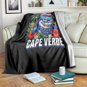 Cape Verde Cool Blue Shark Tropical Graphic Throw Blanket Cabo Verde Paradise Verdean Soccer Football Fans TS02 Print Your Wear