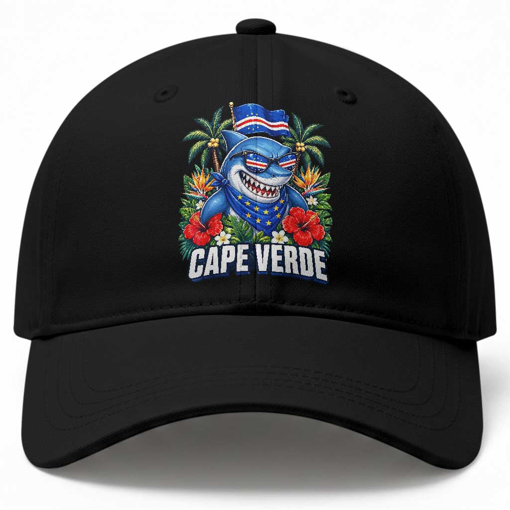 Cape Verde Cool Blue Shark Tropical Graphic Baseball Cap Cabo Verde Paradise Verdean Soccer Football Fans