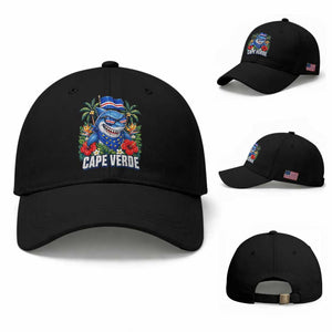 Cape Verde Cool Blue Shark Tropical Graphic Baseball Cap Cabo Verde Paradise Verdean Soccer Football Fans
