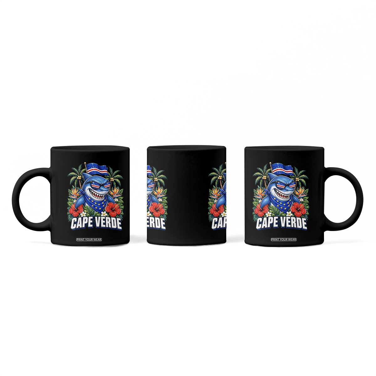 Cape Verde Cool Blue Shark Tropical Graphic Coffee Mug Cabo Verde Paradise Verdean Soccer Football Fans TS02 Print Your Wear