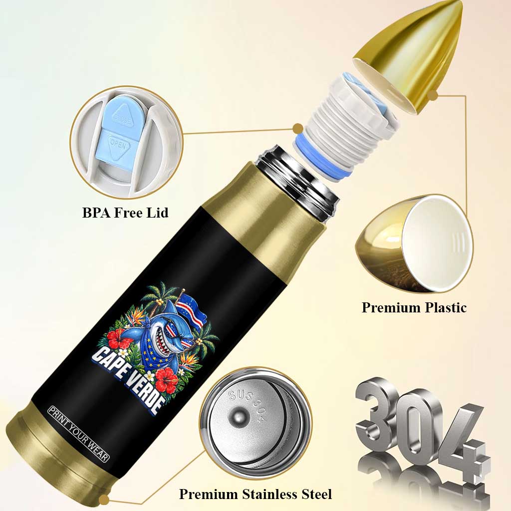 Cape Verde Cool Blue Shark Tropical Graphic Bullet Tumbler Cabo Verde Paradise Verdean Soccer Football Fans TS02 Print Your Wear