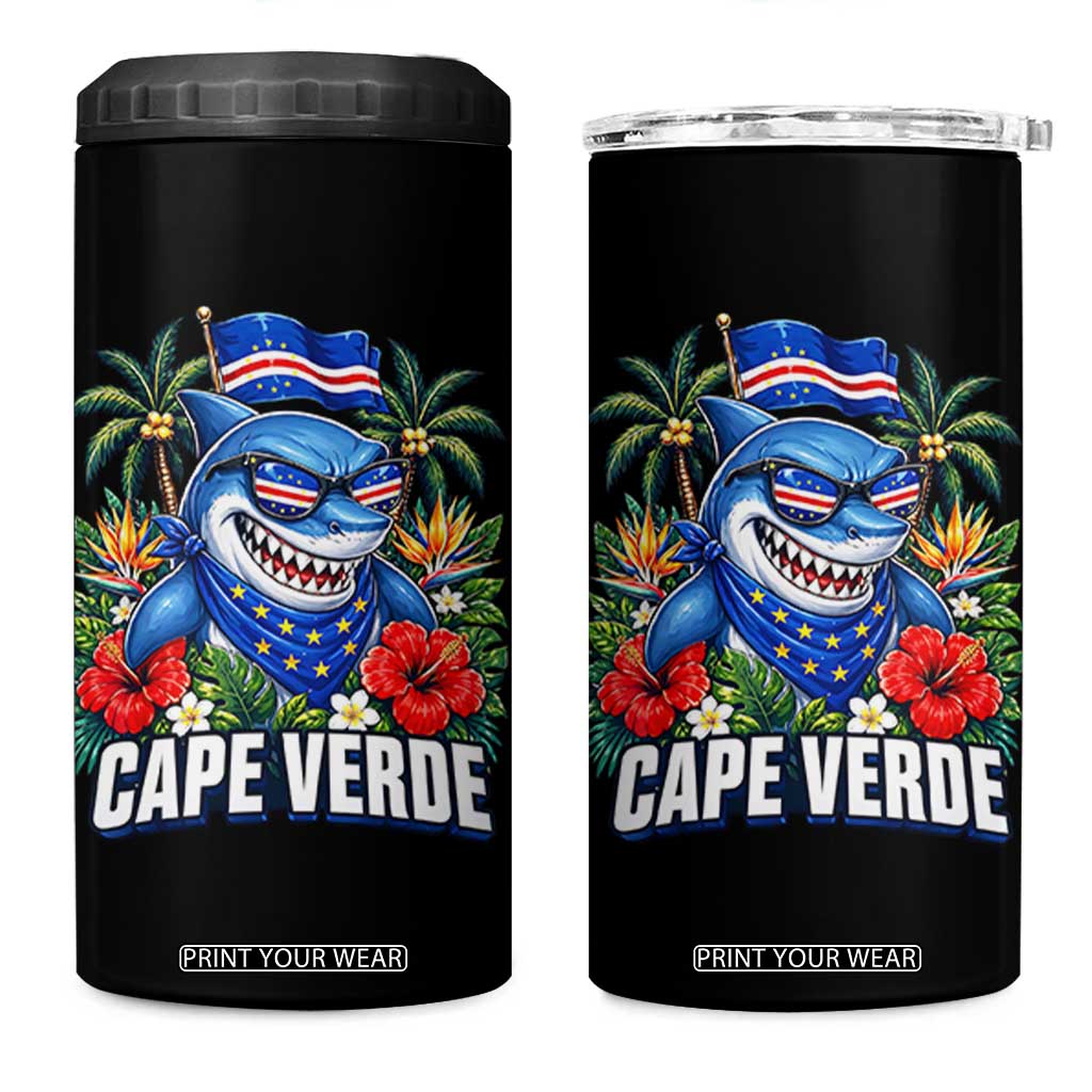 Cape Verde Cool Blue Shark Tropical Graphic 4 in 1 Can Cooler Tumbler Cabo Verde Paradise Verdean Soccer Football Fans TS02 One Size: 16 oz Black Print Your Wear