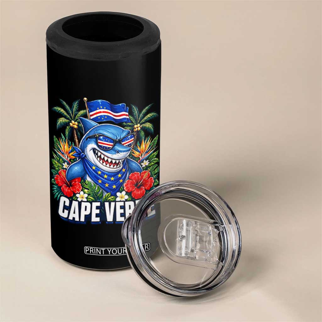 Cape Verde Cool Blue Shark Tropical Graphic 4 in 1 Can Cooler Tumbler Cabo Verde Paradise Verdean Soccer Football Fans TS02 Print Your Wear