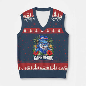Cape Verde Cool Blue Shark Tropical Graphic V-Neck Knit Sweater Vest Cabo Verde Paradise Verdean Soccer Football Fans