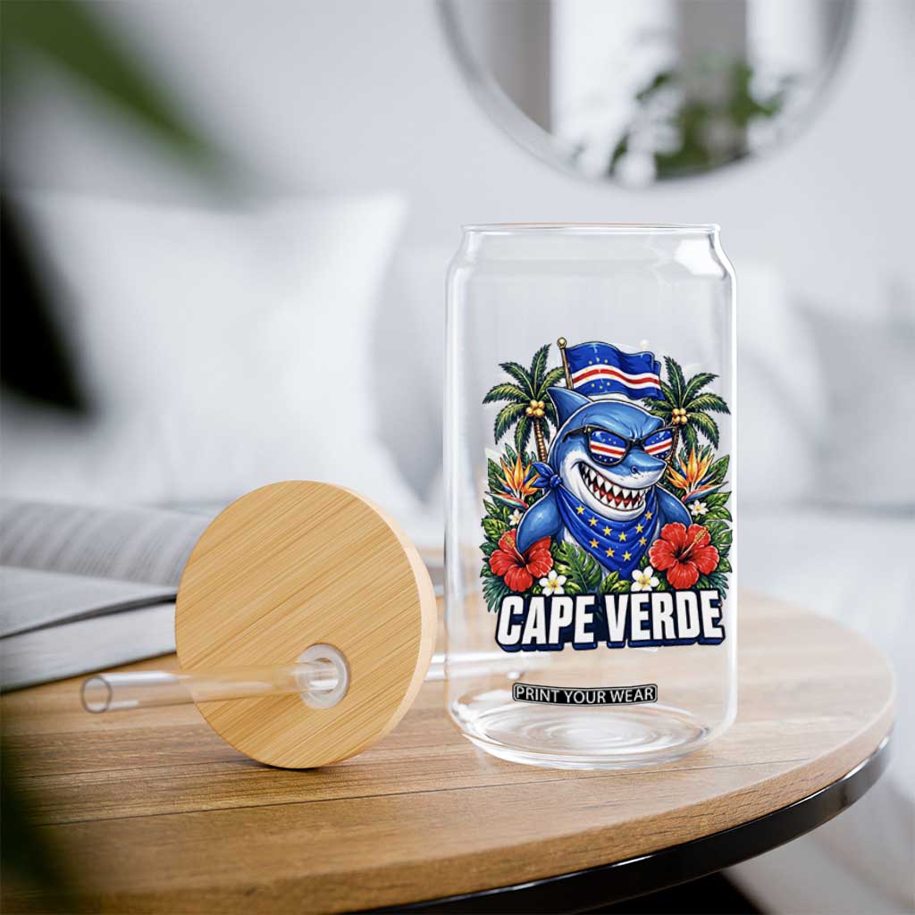 Cape Verde Cool Blue Shark Tropical Graphic Glass Can Cabo Verde Paradise Verdean Soccer Football Fans TS02 Print Your Wear