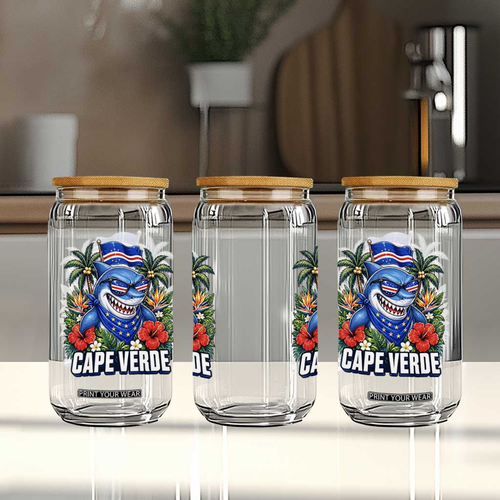 Cape Verde Cool Blue Shark Tropical Graphic Glass Can Cabo Verde Paradise Verdean Soccer Football Fans TS02 Print Your Wear