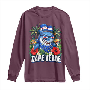Cape Verde Cool Blue Shark Tropical Graphic Long Sleeve Shirt Cabo Verde Paradise Verdean Soccer Football Fans