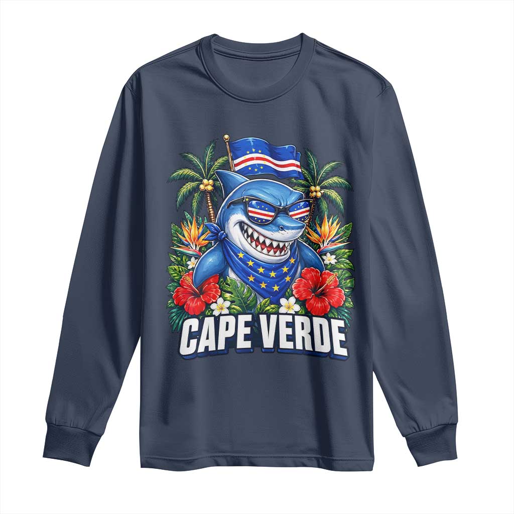 Cape Verde Cool Blue Shark Tropical Graphic Long Sleeve Shirt Cabo Verde Paradise Verdean Soccer Football Fans