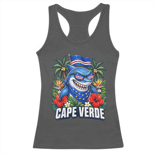 Cape Verde Cool Blue Shark Tropical Graphic Racerback Tank Top Cabo Verde Paradise Verdean Soccer Football Fans