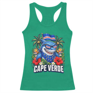 Cape Verde Cool Blue Shark Tropical Graphic Racerback Tank Top Cabo Verde Paradise Verdean Soccer Football Fans
