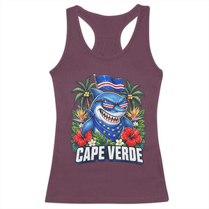 Cape Verde Cool Blue Shark Tropical Graphic Racerback Tank Top Cabo Verde Paradise Verdean Soccer Football Fans