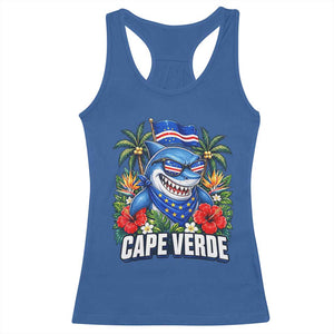 Cape Verde Cool Blue Shark Tropical Graphic Racerback Tank Top Cabo Verde Paradise Verdean Soccer Football Fans