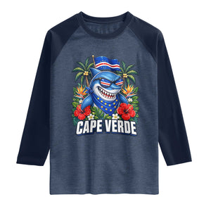 Cape Verde Cool Blue Shark Tropical Graphic Raglan Shirt Cabo Verde Paradise Verdean Soccer Football Fans
