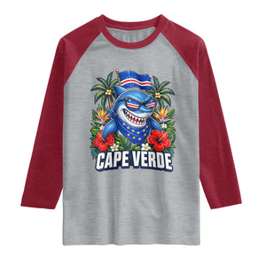 Cape Verde Cool Blue Shark Tropical Graphic Raglan Shirt Cabo Verde Paradise Verdean Soccer Football Fans