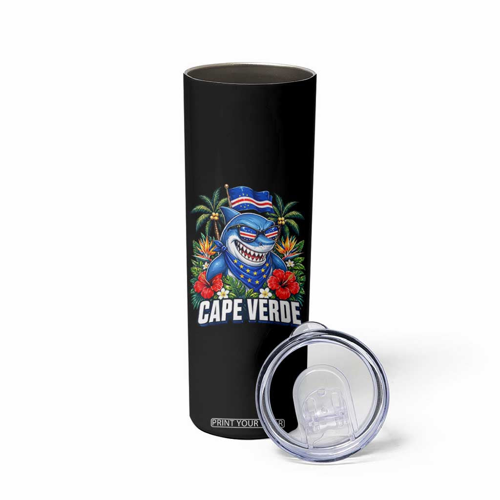 Cape Verde Cool Blue Shark Tropical Graphic Skinny Tumbler Cabo Verde Paradise Verdean Soccer Football Fans TS02 Print Your Wear
