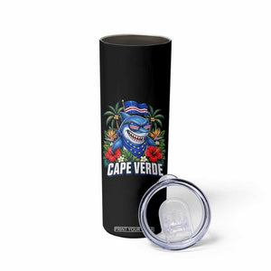 Cape Verde Cool Blue Shark Tropical Graphic Skinny Tumbler Cabo Verde Paradise Verdean Soccer Football Fans TS02 Print Your Wear
