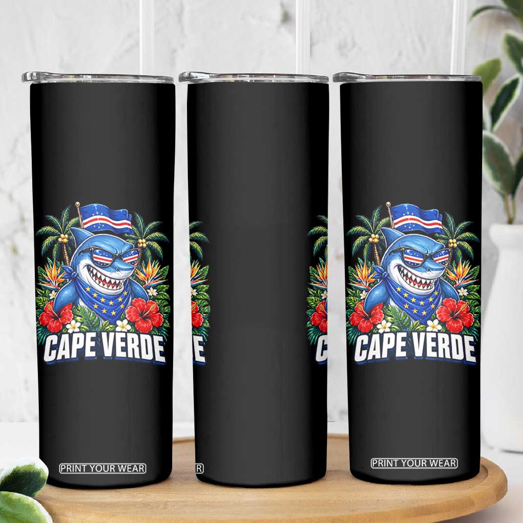 Cape Verde Cool Blue Shark Tropical Graphic Skinny Tumbler Cabo Verde Paradise Verdean Soccer Football Fans TS02 Print Your Wear