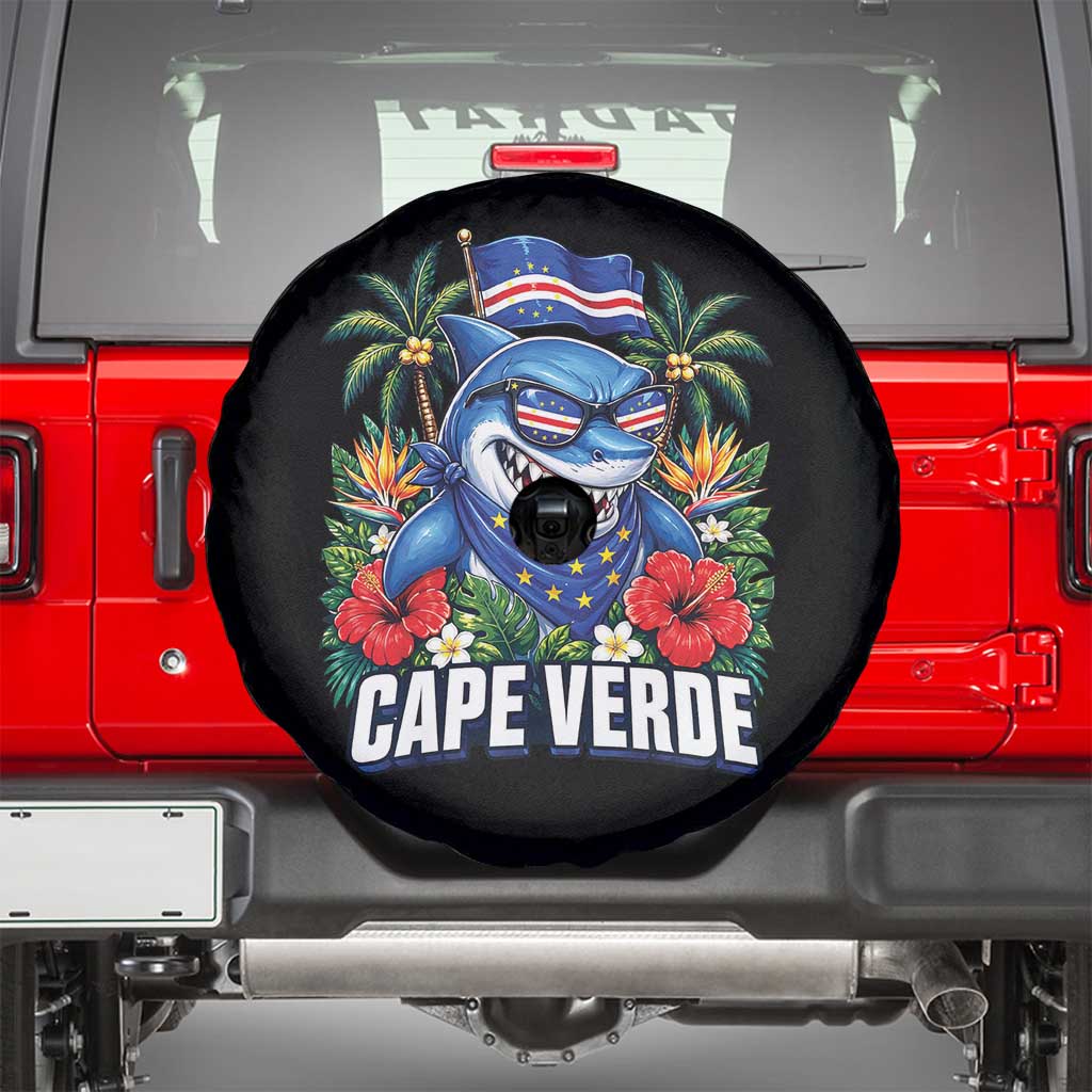 Cape Verde Cool Blue Shark Tropical Graphic Spare Tire Cover Cabo Verde Paradise Verdean Soccer Football Fans TS02 Black Print Your Wear