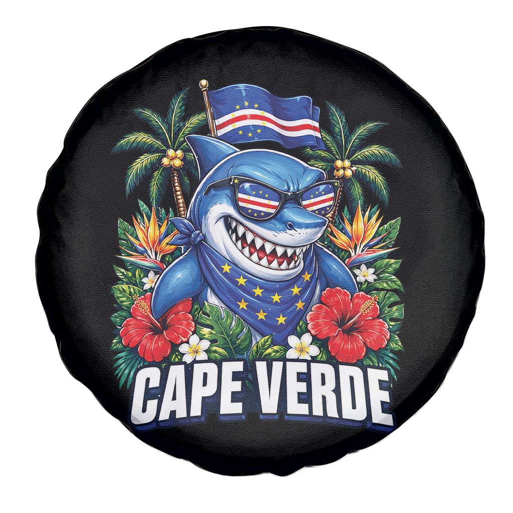 Cape Verde Cool Blue Shark Tropical Graphic Spare Tire Cover Cabo Verde Paradise Verdean Soccer Football Fans TS02 Print Your Wear
