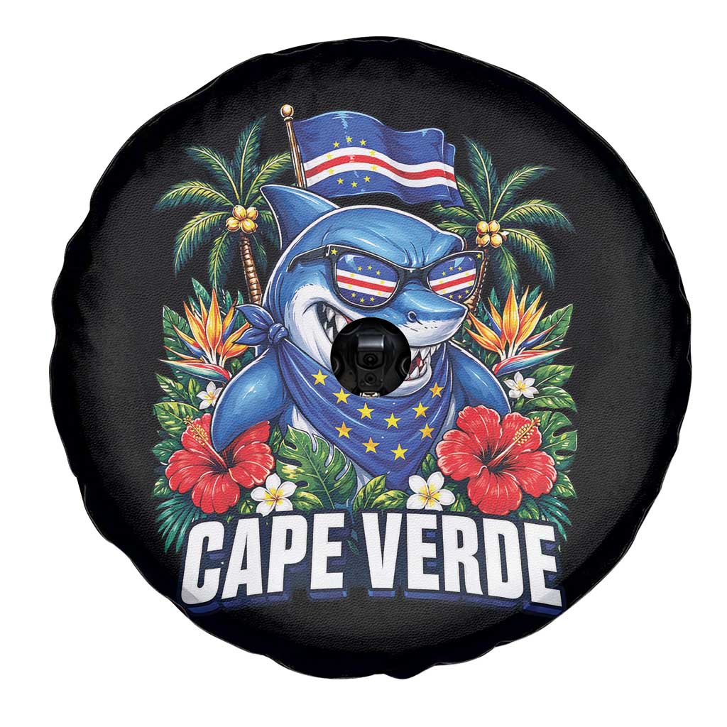 Cape Verde Cool Blue Shark Tropical Graphic Spare Tire Cover Cabo Verde Paradise Verdean Soccer Football Fans TS02 Print Your Wear