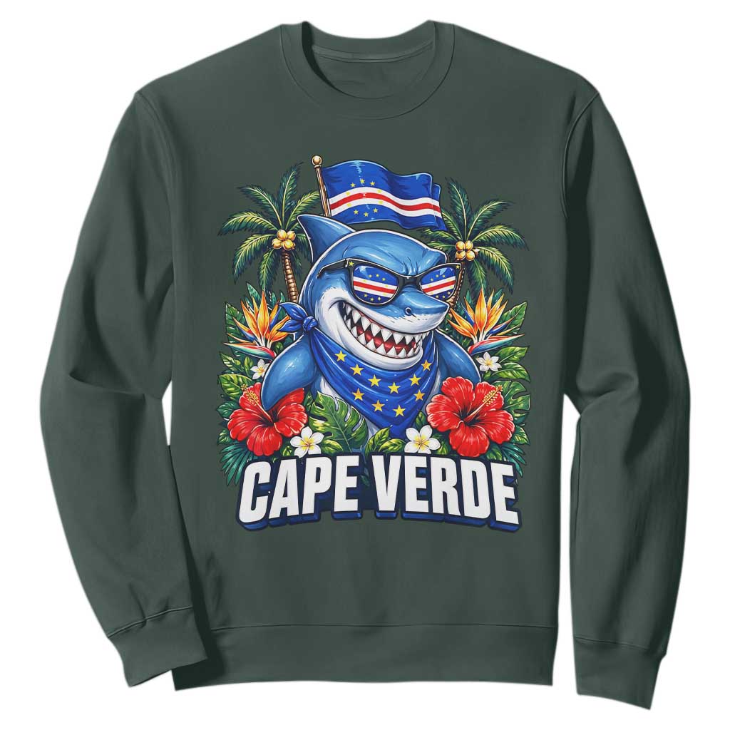Cape Verde Cool Blue Shark Tropical Graphic Sweatshirt Cabo Verde Paradise Verdean Soccer Football Fans