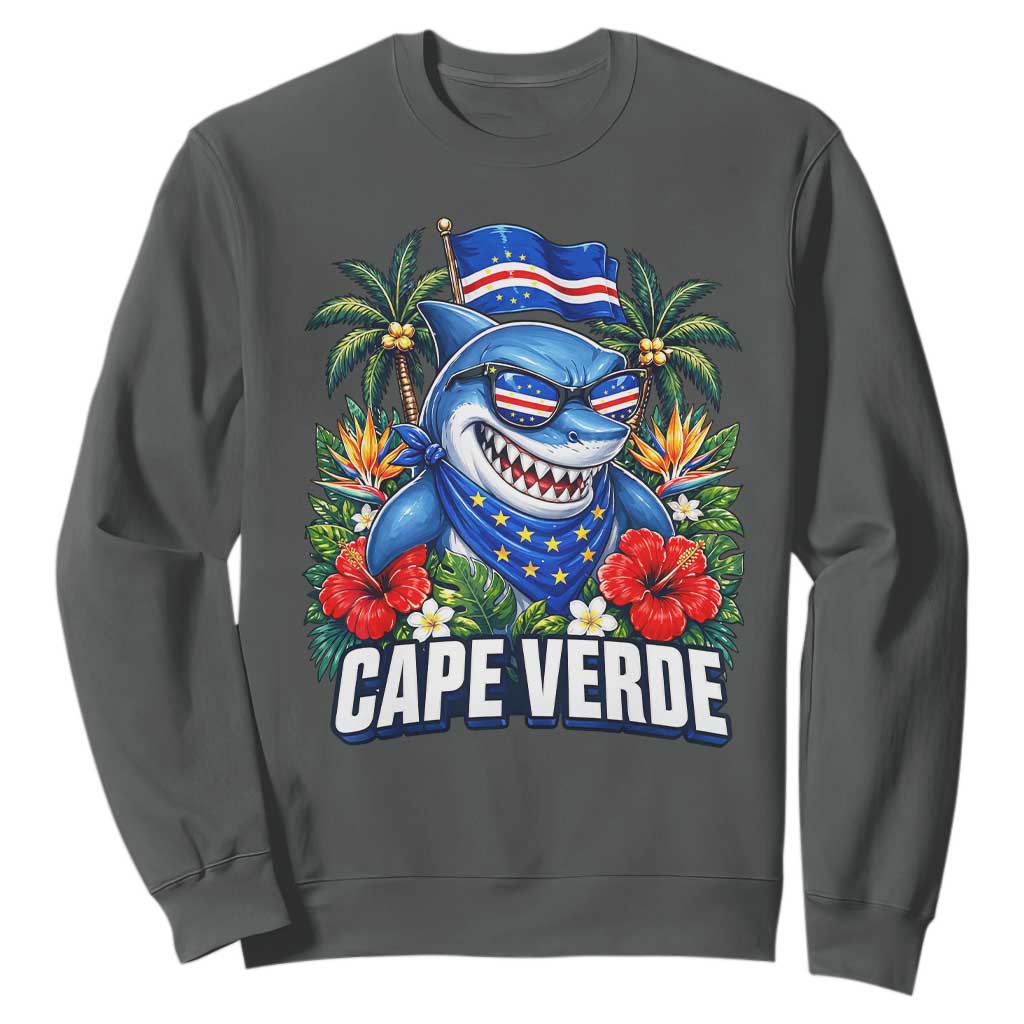 Cape Verde Cool Blue Shark Tropical Graphic Sweatshirt Cabo Verde Paradise Verdean Soccer Football Fans