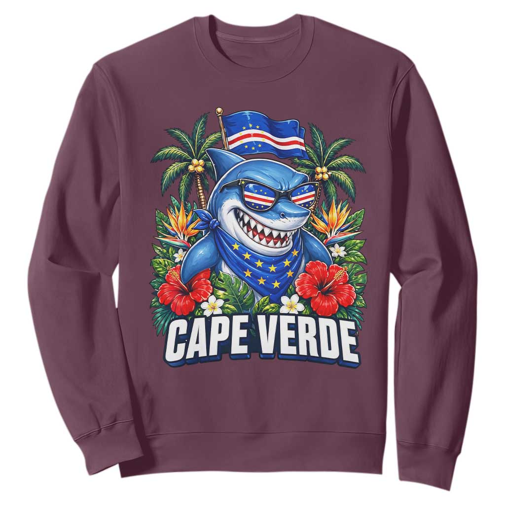 Cape Verde Cool Blue Shark Tropical Graphic Sweatshirt Cabo Verde Paradise Verdean Soccer Football Fans