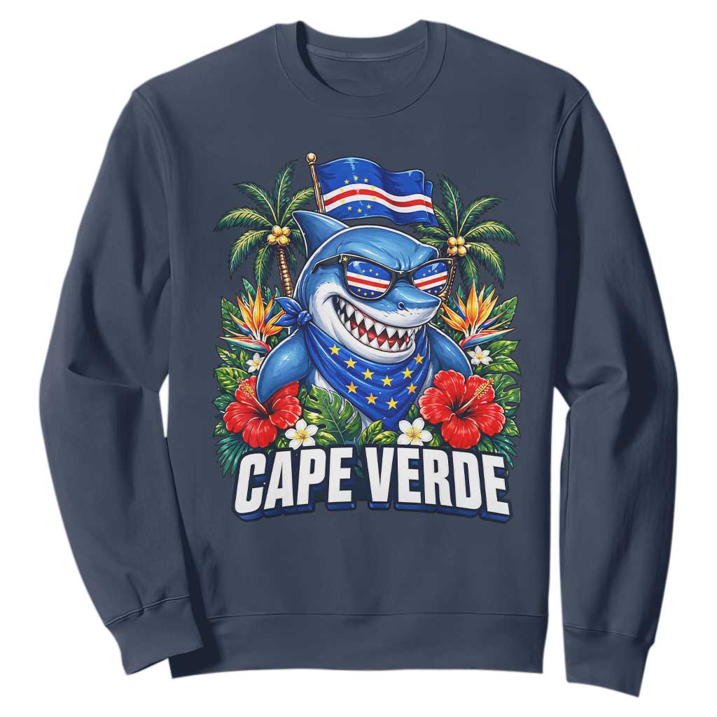 Cape Verde Cool Blue Shark Tropical Graphic Sweatshirt Cabo Verde Paradise Verdean Soccer Football Fans