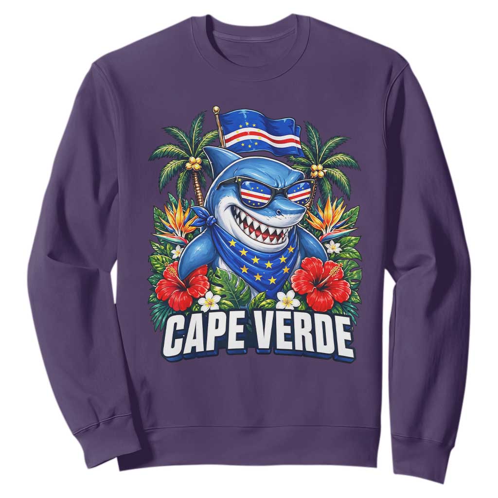 Cape Verde Cool Blue Shark Tropical Graphic Sweatshirt Cabo Verde Paradise Verdean Soccer Football Fans