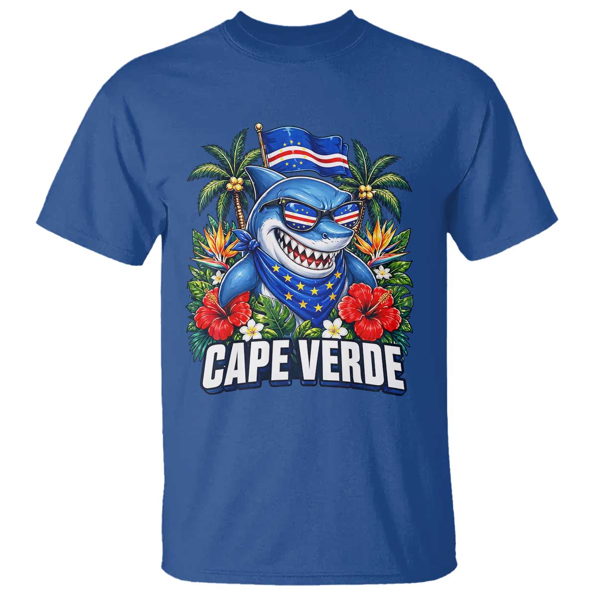 Cape Verde Cool Blue Shark Tropical Graphic T Shirt Cabo Verde Paradise Verdean Soccer Football Fans TS02 Royal Blue Print Your Wear
