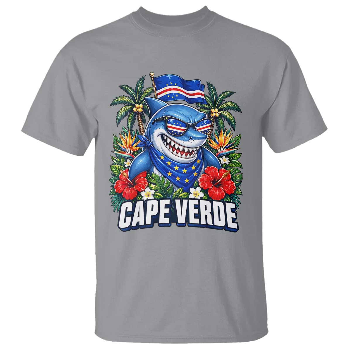 Cape Verde Cool Blue Shark Tropical Graphic T Shirt Cabo Verde Paradise Verdean Soccer Football Fans