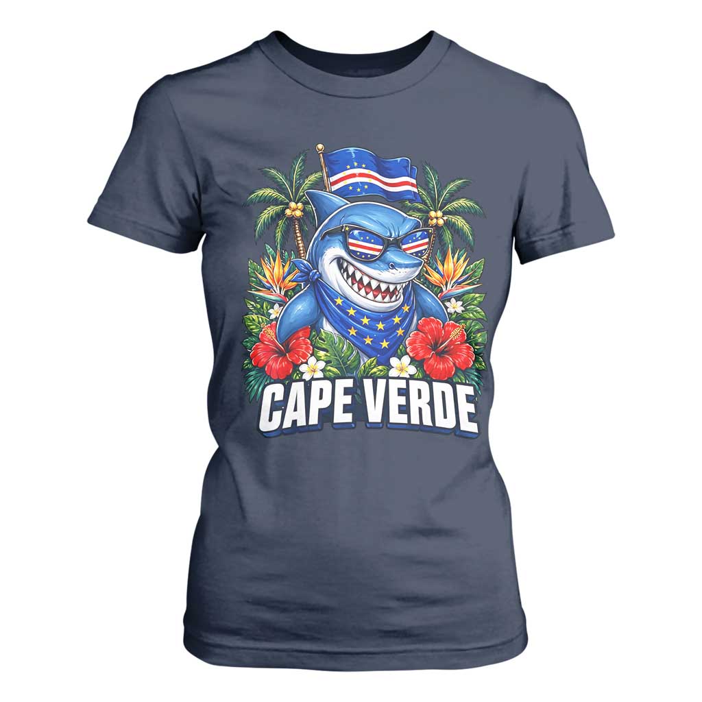 Cape Verde Cool Blue Shark Tropical Graphic T Shirt For Women Cabo Verde Paradise Verdean Soccer Football Fans
