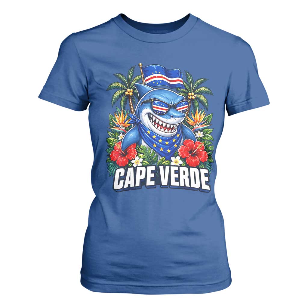 Cape Verde Cool Blue Shark Tropical Graphic T Shirt For Women Cabo Verde Paradise Verdean Soccer Football Fans TS02 Royal Blue Print Your Wear