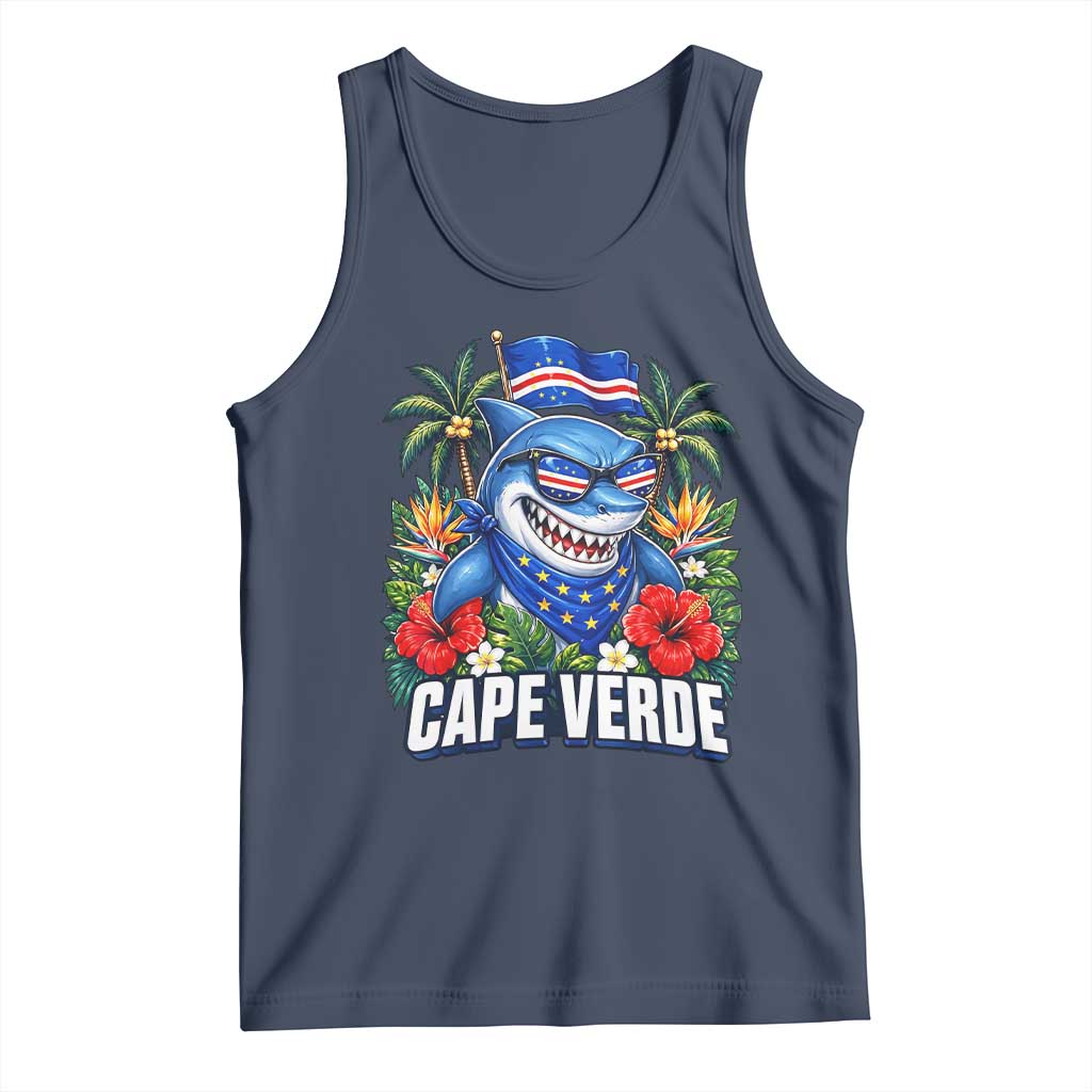 Cape Verde Cool Blue Shark Tropical Graphic Tank Top Cabo Verde Paradise Verdean Soccer Football Fans