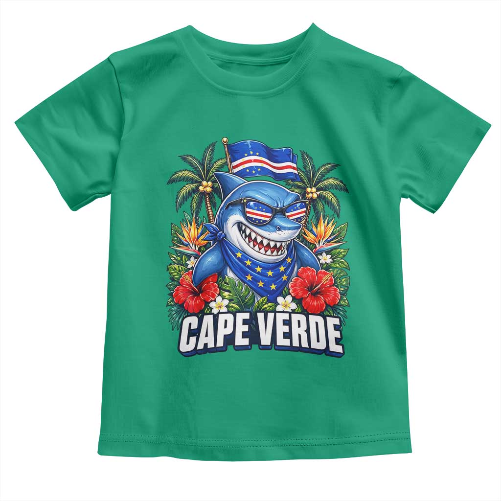 Cape Verde Cool Blue Shark Tropical Graphic Toddler T Shirt Cabo Verde Paradise Verdean Soccer Football Fans