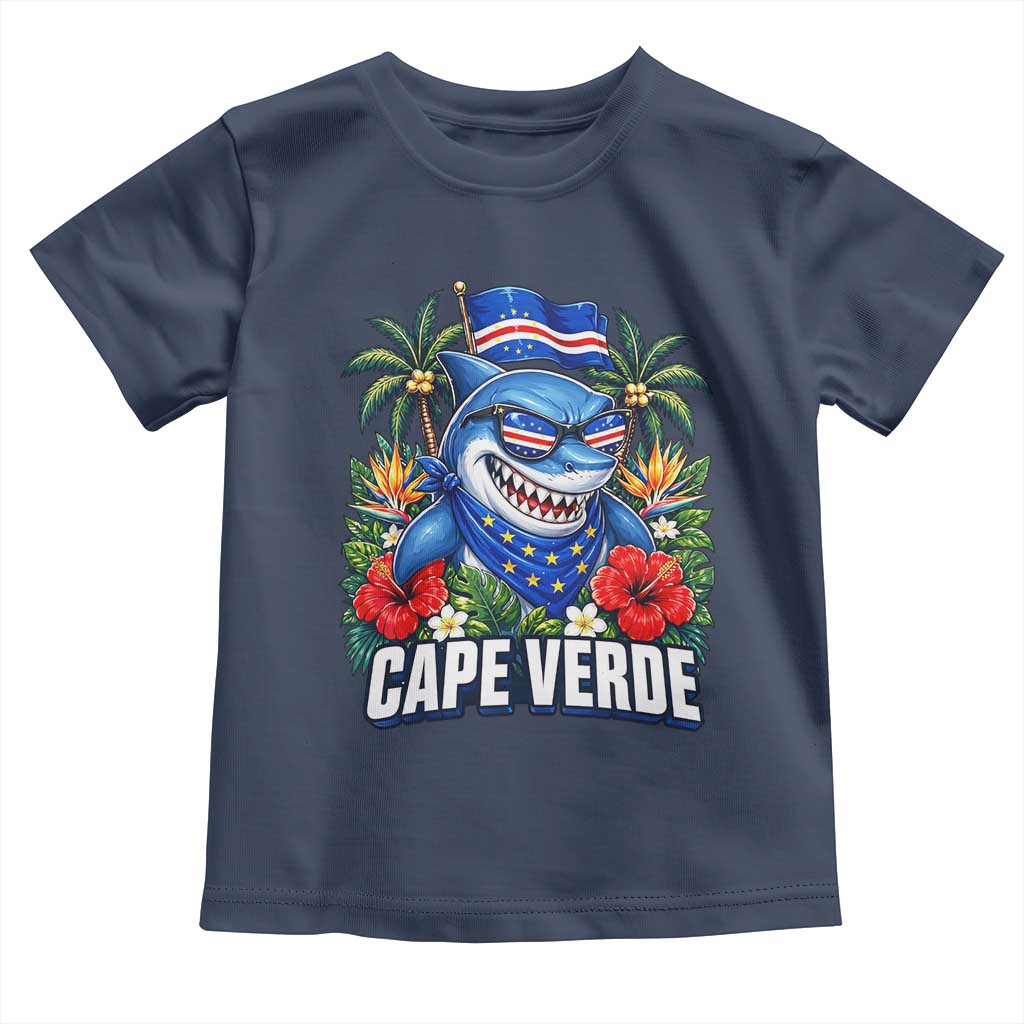 Cape Verde Cool Blue Shark Tropical Graphic Toddler T Shirt Cabo Verde Paradise Verdean Soccer Football Fans