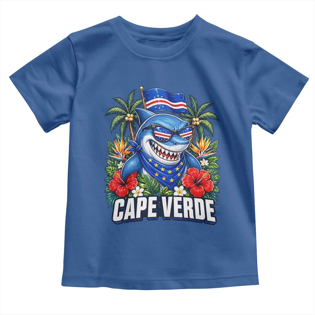 Cape Verde Cool Blue Shark Tropical Graphic Toddler T Shirt Cabo Verde Paradise Verdean Soccer Football Fans
