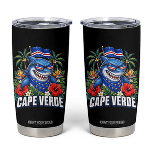 Cape Verde Cool Blue Shark Tropical Graphic Tumbler Cup Cabo Verde Paradise Verdean Soccer Football Fans TS02 Black Print Your Wear