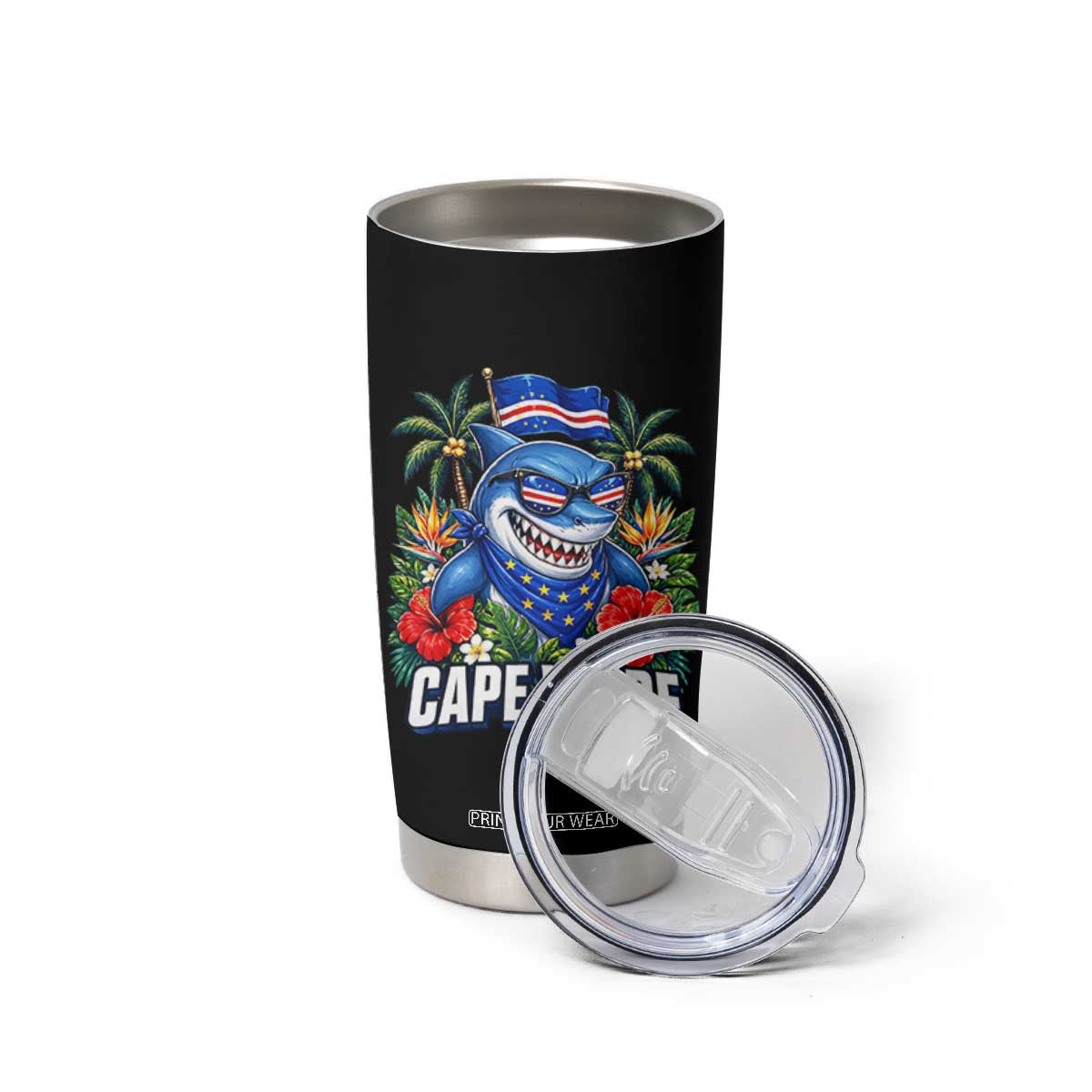 Cape Verde Cool Blue Shark Tropical Graphic Tumbler Cup Cabo Verde Paradise Verdean Soccer Football Fans TS02 Print Your Wear