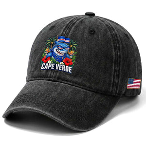 Cape Verde Cool Blue Shark Tropical Graphic Washed Cotton Baseball Cap Cabo Verde Paradise Verdean Soccer Football Fans