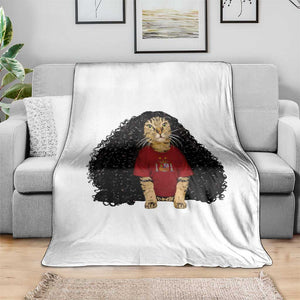 Funny Long Curly Hair Wig Soccer Cat Graphic Throw Blanket Spain Espana Sports Fans Meme Spanish Pride