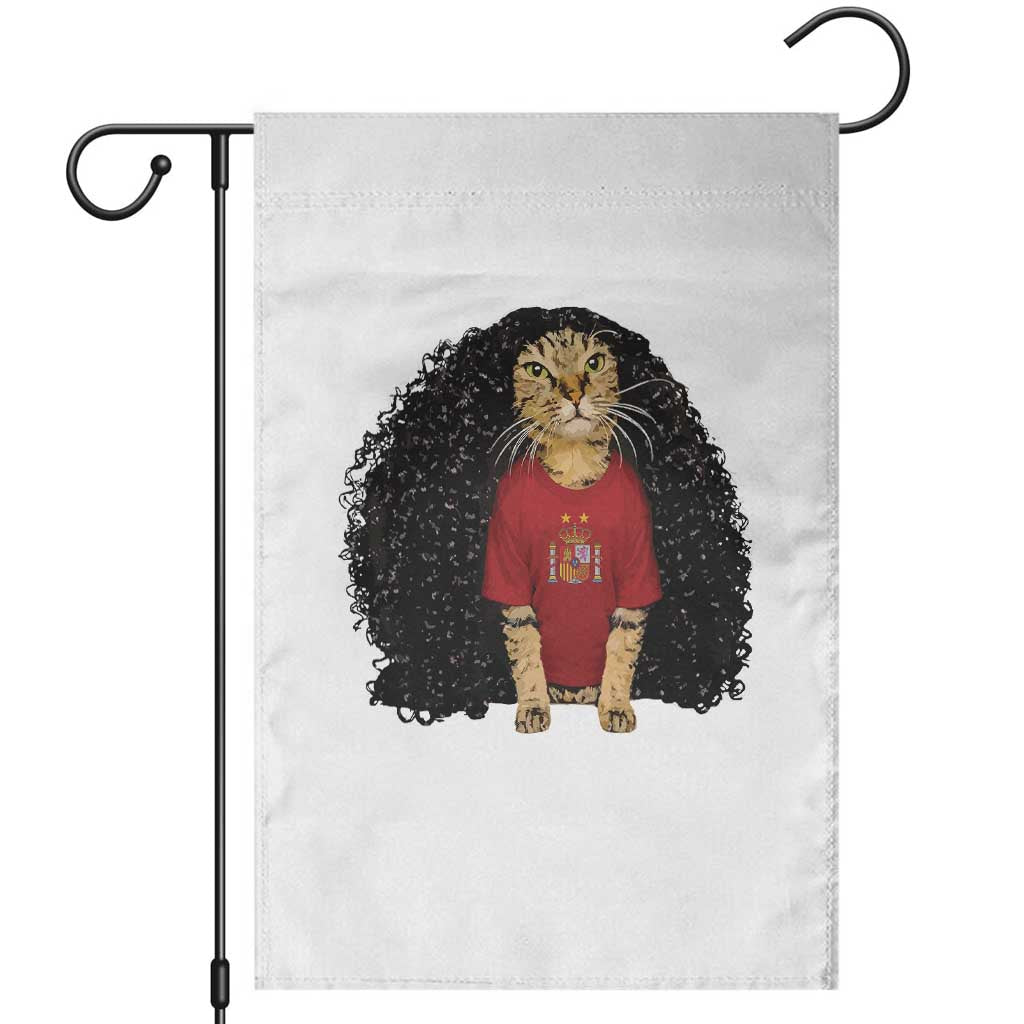 Funny Long Curly Hair Wig Soccer Cat Graphic Garden Flag Spain Espana Sports Fans Meme Spanish Pride TS02 White Print Your Wear