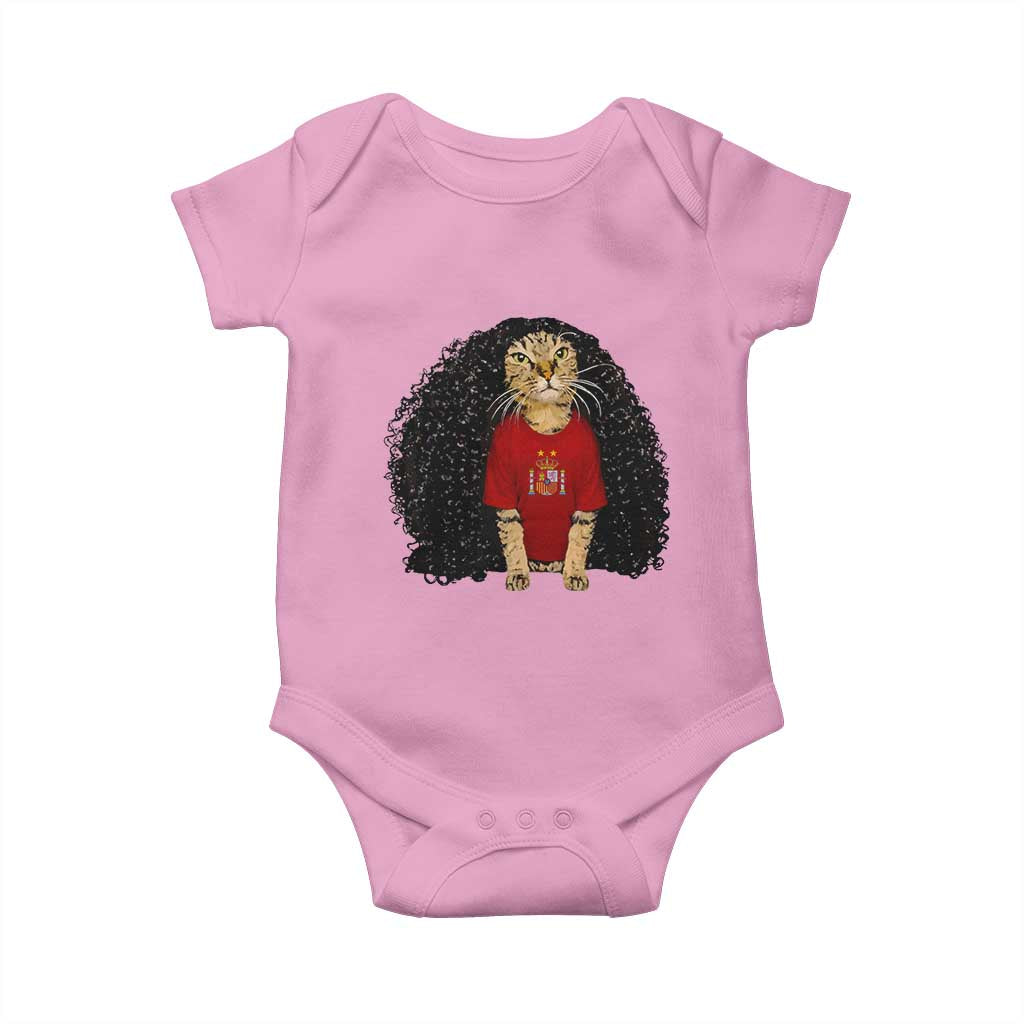 Funny Long Curly Hair Wig Soccer Cat Graphic Baby Onesie Spain Espana Sports Fans Meme Spanish Pride