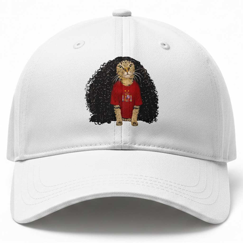 Funny Long Curly Hair Wig Soccer Cat Graphic Baseball Cap Spain Espana Sports Fans Meme Spanish Pride TS02 Print Your Wear
