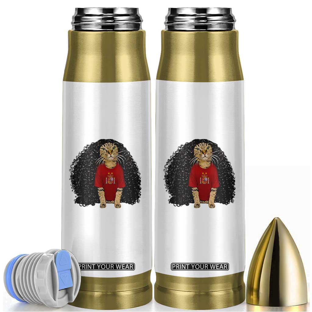 Funny Long Curly Hair Wig Soccer Cat Graphic Bullet Tumbler Spain Espana Sports Fans Meme Spanish Pride TS02 White Print Your Wear