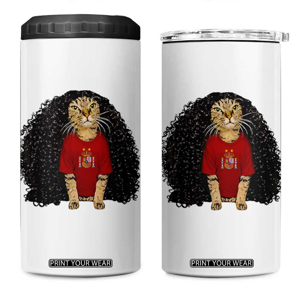 Funny Long Curly Hair Wig Soccer Cat Graphic 4 in 1 Can Cooler Tumbler Spain Espana Sports Fans Meme Spanish Pride TS02 One Size: 16 oz White Print Your Wear