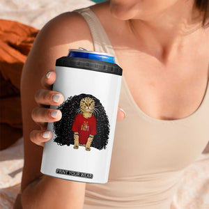 Funny Long Curly Hair Wig Soccer Cat Graphic 4 in 1 Can Cooler Tumbler Spain Espana Sports Fans Meme Spanish Pride
