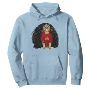Funny Long Curly Hair Wig Soccer Cat Graphic Hoodie Spain Espana Sports Fans Meme Spanish Pride