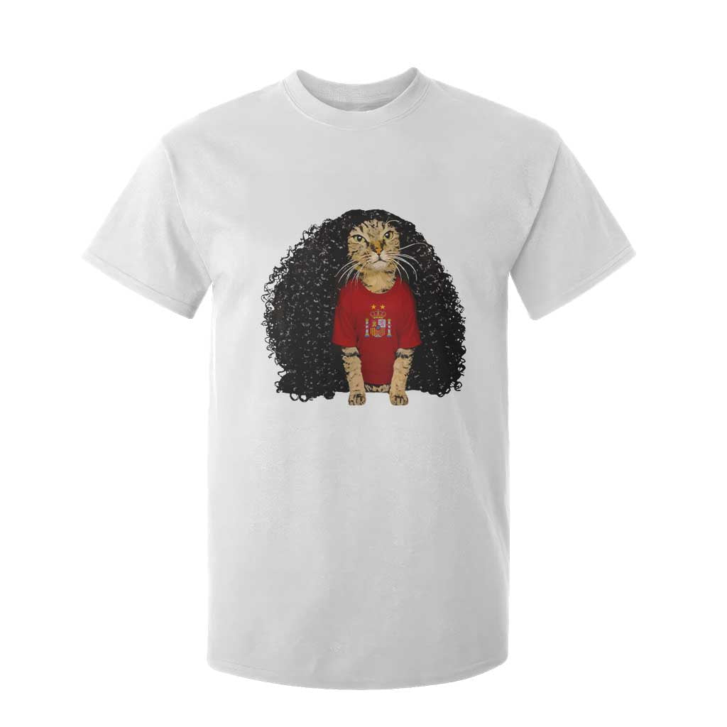 Funny Long Curly Hair Wig Soccer Cat Graphic T Shirt For Kid Spain Espana Sports Fans Meme Spanish Pride
