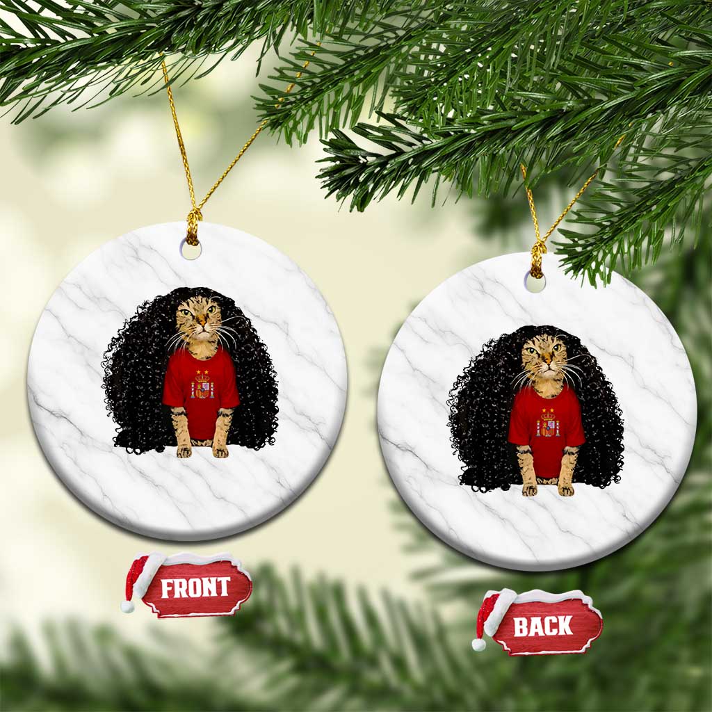 Funny Long Curly Hair Wig Soccer Cat Graphic Ceramic Ornament Spain Espana Sports Fans Meme Spanish Pride TS02 1pc White Marble Print Your Wear